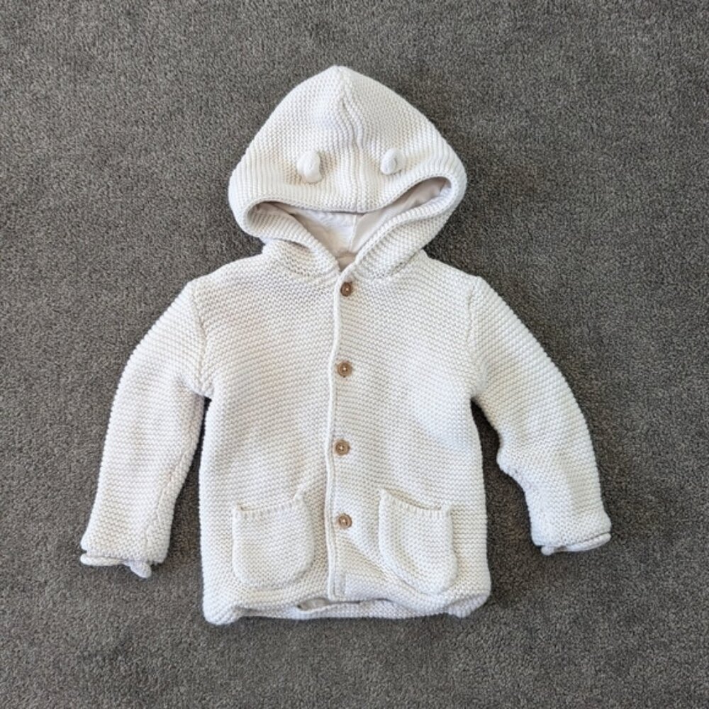 George Baby Unisex Cream Hooded Knit Cardigan, Size 9-12 Months, Soft and Warm